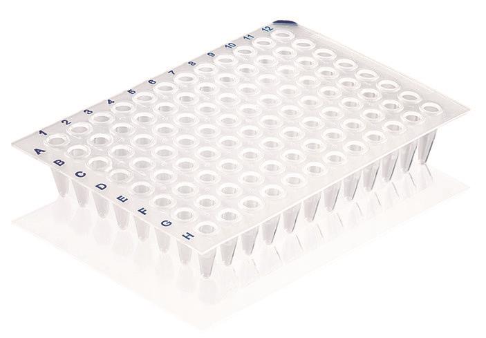 96-brønner PCR-plate, uten skjørt, std. profil, 50stk
