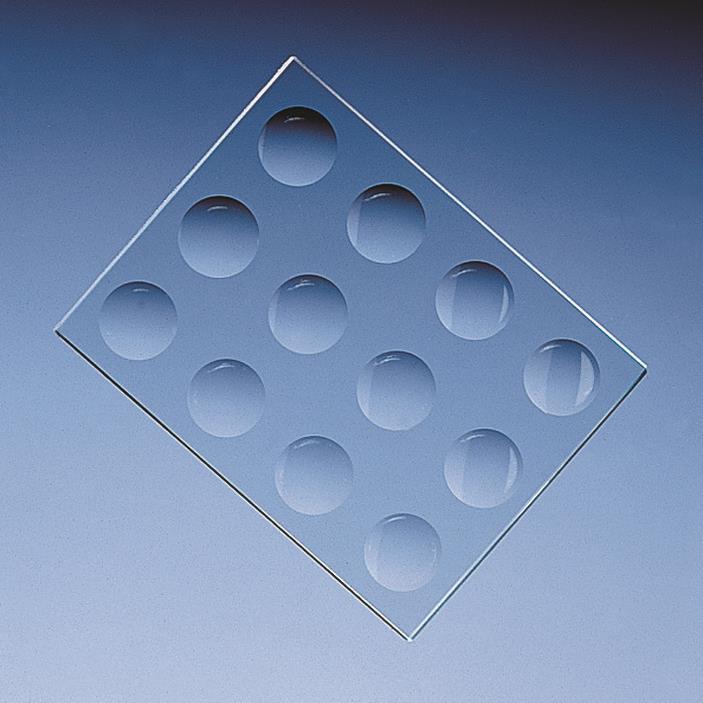 Spotting tile, soda-lime glass, 130 x 100 x 6 mm, 12 cavitie