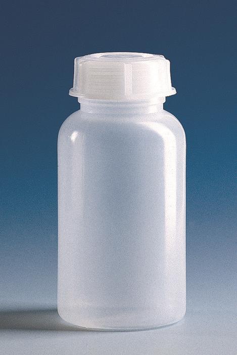 Flaske, PE-LD, vid hals, 50 ml, GL 32, med lokk, 100 stk